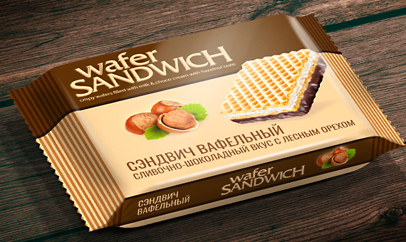 Дизайн упаковки и брендинг вафельного сэндвича Wafer Sandwich
